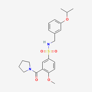 molecular formula C22H28N2O5S B4451222 N-(3-isopropoxybenzyl)-4-methoxy-3-(1-pyrrolidinylcarbonyl)benzenesulfonamide 