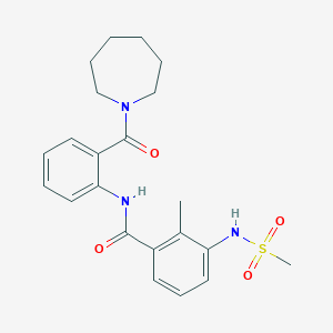 molecular formula C22H27N3O4S B4451243 N-[2-(1-azepanylcarbonyl)phenyl]-2-methyl-3-[(methylsulfonyl)amino]benzamide 