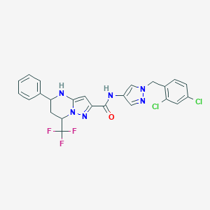 molecular formula C24H19Cl2F3N6O B445130 N-[1-(2,4-dichlorobenzyl)-1H-pyrazol-4-yl]-5-phenyl-7-(trifluoromethyl)-4,5,6,7-tetrahydropyrazolo[1,5-a]pyrimidine-2-carboxamide 