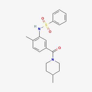 molecular formula C20H24N2O3S B4451410 N-{2-methyl-5-[(4-methyl-1-piperidinyl)carbonyl]phenyl}benzenesulfonamide 