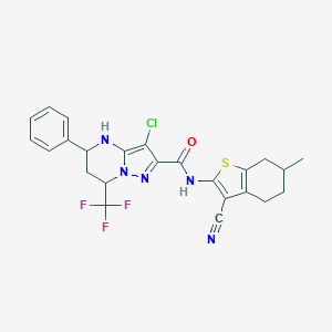 molecular formula C24H21ClF3N5OS B445155 3-chloro-N-(3-cyano-6-methyl-4,5,6,7-tetrahydro-1-benzothien-2-yl)-5-phenyl-7-(trifluoromethyl)-4,5,6,7-tetrahydropyrazolo[1,5-a]pyrimidine-2-carboxamide 