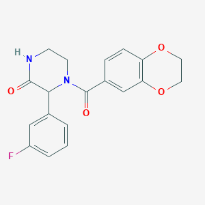 4-(2,3-dihydro-1,4-benzodioxin-6-ylcarbonyl)-3-(3-fluorophenyl)-2-piperazinone