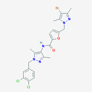 molecular formula C23H22BrCl2N5O2 B445159 5-[(4-bromo-3,5-dimethyl-1H-pyrazol-1-yl)methyl]-N-[1-(3,4-dichlorobenzyl)-3,5-dimethyl-1H-pyrazol-4-yl]furan-2-carboxamide 