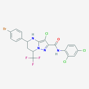 molecular formula C20H13BrCl3F3N4O B445162 5-(4-bromophenyl)-3-chloro-N-(2,4-dichlorophenyl)-7-(trifluoromethyl)-4,5,6,7-tetrahydropyrazolo[1,5-a]pyrimidine-2-carboxamide 