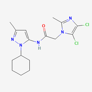 molecular formula C16H21Cl2N5O B4451628 N-(1-cyclohexyl-3-methyl-1H-pyrazol-5-yl)-2-(4,5-dichloro-2-methyl-1H-imidazol-1-yl)acetamide 