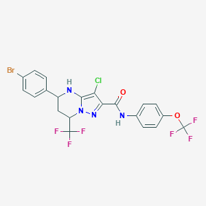 molecular formula C21H14BrClF6N4O2 B445164 5-(4-bromophenyl)-3-chloro-N-[4-(trifluoromethoxy)phenyl]-7-(trifluoromethyl)-4,5,6,7-tetrahydropyrazolo[1,5-a]pyrimidine-2-carboxamide 
