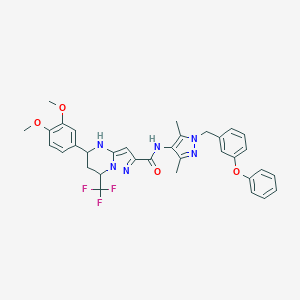 molecular formula C34H33F3N6O4 B445167 5-(3,4-dimethoxyphenyl)-N-[3,5-dimethyl-1-[(3-phenoxyphenyl)methyl]pyrazol-4-yl]-7-(trifluoromethyl)-4,5,6,7-tetrahydropyrazolo[1,5-a]pyrimidine-2-carboxamide 