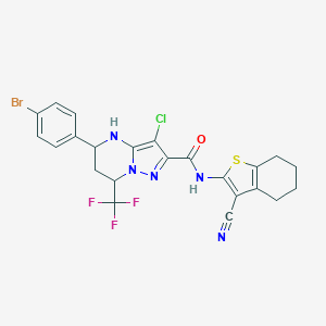 molecular formula C23H18BrClF3N5OS B445168 5-(4-bromophenyl)-3-chloro-N-(3-cyano-4,5,6,7-tetrahydro-1-benzothien-2-yl)-7-(trifluoromethyl)-4,5,6,7-tetrahydropyrazolo[1,5-a]pyrimidine-2-carboxamide 