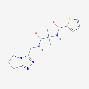 molecular formula C15H19N5O2S B4451691 N-{2-[(6,7-dihydro-5H-pyrrolo[2,1-c][1,2,4]triazol-3-ylmethyl)amino]-1,1-dimethyl-2-oxoethyl}thiophene-2-carboxamide 