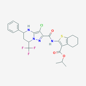 molecular formula C26H26ClF3N4O3S B445170 Isopropyl 2-({[3-chloro-5-phenyl-7-(trifluoromethyl)-4,5,6,7-tetrahydropyrazolo[1,5-a]pyrimidin-2-yl]carbonyl}amino)-4,5,6,7-tetrahydro-1-benzothiophene-3-carboxylate 