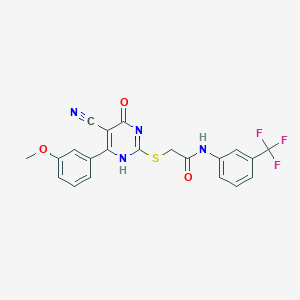 molecular formula C21H15F3N4O3S B445182 2-[[5-cyano-6-(3-methoxyphenyl)-4-oxo-1H-pyrimidin-2-yl]sulfanyl]-N-[3-(trifluoromethyl)phenyl]acetamide 
