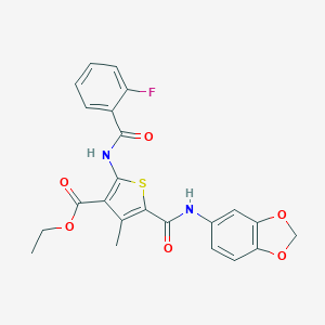 molecular formula C23H19FN2O6S B445184 5-(Benzo[1,3]dioxol-5-ylcarbamoyl)-2-(2-fluoro-benzoylamino)-4-methyl-thiophene- 