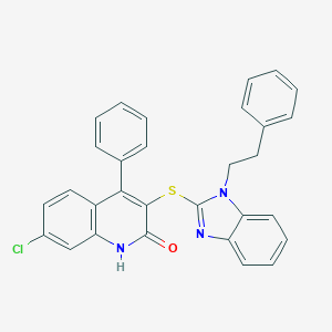 molecular formula C30H22ClN3OS B445186 7-chloro-4-phenyl-3-[1-(2-phenylethyl)benzimidazol-2-yl]sulfanyl-1H-quinolin-2-one 