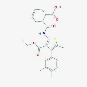 molecular formula C24H27NO5S B445190 6-({[4-(3,4-Dimethylphenyl)-3-(ethoxycarbonyl)-5-methyl-2-thienyl]amino}carbonyl)-3-cyclohexene-1-carboxylic acid 