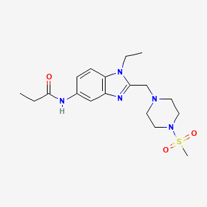 molecular formula C18H27N5O3S B4451907 N-(1-ethyl-2-{[4-(methylsulfonyl)-1-piperazinyl]methyl}-1H-benzimidazol-5-yl)propanamide 