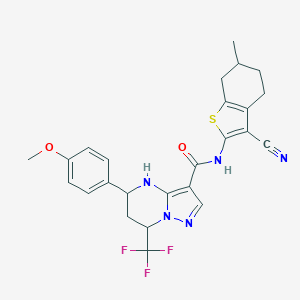 molecular formula C25H24F3N5O2S B445192 N-(3-cyano-6-methyl-4,5,6,7-tetrahydro-1-benzothien-2-yl)-5-(4-methoxyphenyl)-7-(trifluoromethyl)-4,5,6,7-tetrahydropyrazolo[1,5-a]pyrimidine-3-carboxamide 