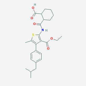 molecular formula C26H33NO5S B445213 2-({[3-(Ethoxycarbonyl)-4-(4-isobutylphenyl)-5-methylthien-2-yl]amino}carbonyl)cyclohexanecarboxylic acid 