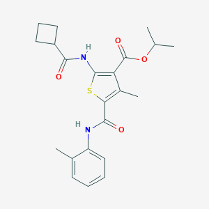 molecular formula C22H26N2O4S B445225 Isopropyl 2-[(cyclobutylcarbonyl)amino]-4-methyl-5-(2-toluidinocarbonyl)thiophene-3-carboxylate CAS No. 495375-62-7