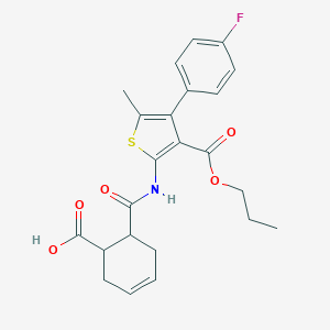 molecular formula C23H24FNO5S B445229 6-({[4-(4-Fluorophenyl)-5-methyl-3-(propoxycarbonyl)thien-2-yl]amino}carbonyl)cyclohex-3-ene-1-carboxylic acid 
