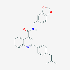 molecular formula C28H26N2O3 B445230 N-(1,3-benzodioxol-5-ylmethyl)-2-[4-(2-methylpropyl)phenyl]quinoline-4-carboxamide 