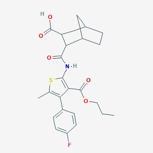 molecular formula C24H26FNO5S B445231 3-{[4-(4-Fluorophenyl)-5-methyl-3-(propoxycarbonyl)thiophen-2-yl]carbamoyl}bicyclo[2.2.1]heptane-2-carboxylic acid 