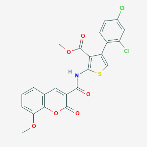 molecular formula C23H15Cl2NO6S B445239 methyl 4-(2,4-dichlorophenyl)-2-{[(8-methoxy-2-oxo-2H-chromen-3-yl)carbonyl]amino}-3-thiophenecarboxylate 