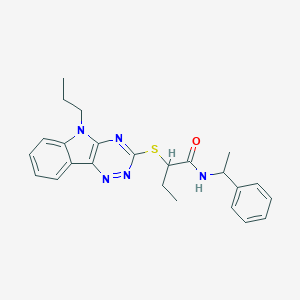 molecular formula C24H27N5OS B445243 N-(1-phenylethyl)-2-[(5-propyl-5H-[1,2,4]triazino[5,6-b]indol-3-yl)sulfanyl]butanamide 