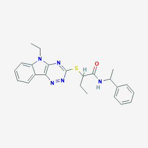 2-[(5-ethyl-5H-[1,2,4]triazino[5,6-b]indol-3-yl)sulfanyl]-N-(1-phenylethyl)butanamide