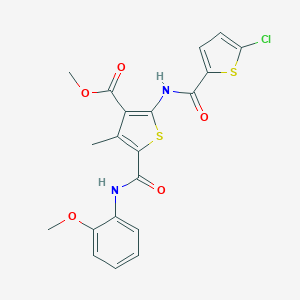 molecular formula C20H17ClN2O5S2 B445255 Methyl 2-{[(5-chloro-2-thienyl)carbonyl]amino}-5-[(2-methoxyanilino)carbonyl]-4-methyl-3-thiophenecarboxylate 