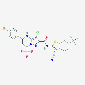 molecular formula C27H26BrClF3N5OS B445258 5-(4-bromophenyl)-N-(6-tert-butyl-3-cyano-4,5,6,7-tetrahydro-1-benzothien-2-yl)-3-chloro-7-(trifluoromethyl)-4,5,6,7-tetrahydropyrazolo[1,5-a]pyrimidine-2-carboxamide 