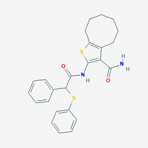 molecular formula C25H26N2O2S2 B445269 2-{[Phenyl(phenylsulfanyl)acetyl]amino}-4,5,6,7,8,9-hexahydrocycloocta[b]thiophene-3-carboxamide 