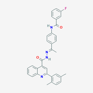 molecular formula C33H27FN4O2 B445272 N-[4-(N-{[2-(2,5-dimethylphenyl)-4-quinolinyl]carbonyl}ethanehydrazonoyl)phenyl]-3-fluorobenzamide 
