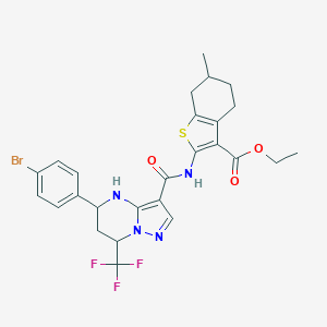 molecular formula C26H26BrF3N4O3S B445273 Ethyl 2-({[5-(4-bromophenyl)-7-(trifluoromethyl)-4,5,6,7-tetrahydropyrazolo[1,5-a]pyrimidin-3-yl]carbonyl}amino)-6-methyl-4,5,6,7-tetrahydro-1-benzothiophene-3-carboxylate 