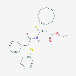 molecular formula C27H29NO3S2 B445285 Ethyl 2-{[phenyl(phenylsulfanyl)acetyl]amino}-4,5,6,7,8,9-hexahydrocycloocta[b]thiophene-3-carboxylate 