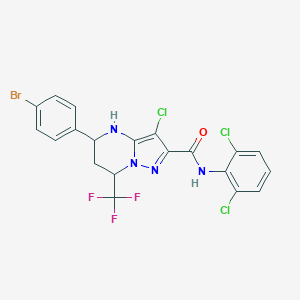 molecular formula C20H13BrCl3F3N4O B445286 5-(4-bromophenyl)-3-chloro-N-(2,6-dichlorophenyl)-7-(trifluoromethyl)-4,5,6,7-tetrahydropyrazolo[1,5-a]pyrimidine-2-carboxamide 