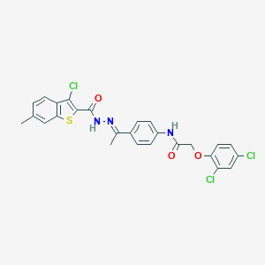 molecular formula C26H20Cl3N3O3S B445287 N-(4-{N-[(3-chloro-6-methyl-1-benzothien-2-yl)carbonyl]ethanehydrazonoyl}phenyl)-2-(2,4-dichlorophenoxy)acetamide 