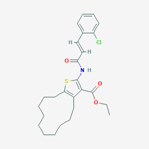 molecular formula C26H32ClNO3S B445292 Ethyl 2-{[3-(2-chlorophenyl)acryloyl]amino}-4,5,6,7,8,9,10,11,12,13-decahydrocyclododeca[b]thiophene-3-carboxylate 