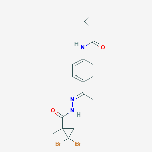 molecular formula C18H21Br2N3O2 B445305 N-(4-{N-[(2,2-dibromo-1-methylcyclopropyl)carbonyl]ethanehydrazonoyl}phenyl)cyclobutanecarboxamide 