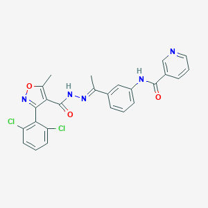 molecular formula C25H19Cl2N5O3 B445310 N-[3-(N-{[3-(2,6-dichlorophenyl)-5-methyl-4-isoxazolyl]carbonyl}ethanehydrazonoyl)phenyl]nicotinamide 