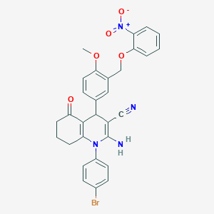 molecular formula C30H25BrN4O5 B445312 2-Amino-1-(4-bromophenyl)-4-[3-({2-nitrophenoxy}methyl)-4-methoxyphenyl]-5-oxo-1,4,5,6,7,8-hexahydroquinoline-3-carbonitrile 