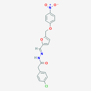 molecular formula C20H16ClN3O5 B445314 2-(4-chlorophenyl)-N'-{[5-({4-nitrophenoxy}methyl)-2-furyl]methylene}acetohydrazide 