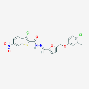 molecular formula C22H15Cl2N3O5S B445320 3-chloro-N'-({5-[(4-chloro-3-methylphenoxy)methyl]-2-furyl}methylene)-6-nitro-1-benzothiophene-2-carbohydrazide 
