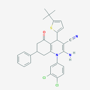 molecular formula C30H27Cl2N3OS B445323 2-Amino-4-(5-tert-butyl-2-thienyl)-1-(3,4-dichlorophenyl)-5-oxo-7-phenyl-1,4,5,6,7,8-hexahydro-3-quinolinecarbonitrile 