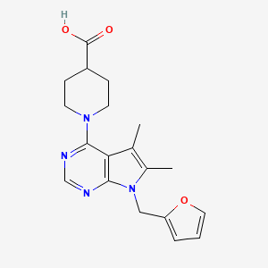 molecular formula C19H22N4O3 B4453308 1-[7-(2-furylmethyl)-5,6-dimethyl-7H-pyrrolo[2,3-d]pyrimidin-4-yl]-4-piperidinecarboxylic acid 