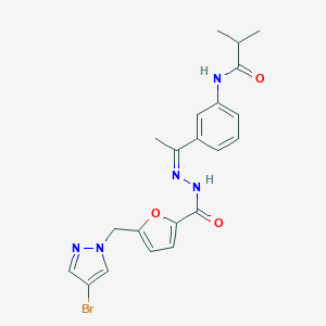 molecular formula C21H22BrN5O3 B445331 N-(3-{(1Z)-1-[2-({5-[(4-bromo-1H-pyrazol-1-yl)methyl]furan-2-yl}carbonyl)hydrazinylidene]ethyl}phenyl)-2-methylpropanamide 