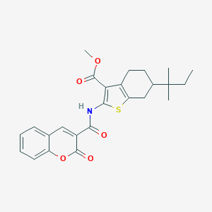 molecular formula C25H27NO5S B445332 methyl 2-{[(2-oxo-2H-chromen-3-yl)carbonyl]amino}-6-tert-pentyl-4,5,6,7-tetrahydro-1-benzothiophene-3-carboxylate 