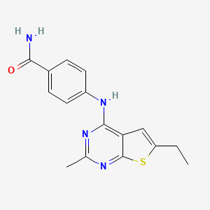 molecular formula C16H16N4OS B4453321 4-[(6-ethyl-2-methylthieno[2,3-d]pyrimidin-4-yl)amino]benzamide 