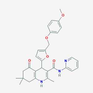 molecular formula C30H31N3O5 B445334 4-{5-[(4-methoxyphenoxy)methyl]-2-furyl}-2,7,7-trimethyl-5-oxo-N-(2-pyridinyl)-1,4,5,6,7,8-hexahydro-3-quinolinecarboxamide 