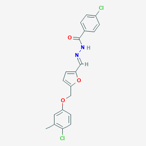 molecular formula C20H16Cl2N2O3 B445341 4-chloro-N'-({5-[(4-chloro-3-methylphenoxy)methyl]-2-furyl}methylene)benzohydrazide 