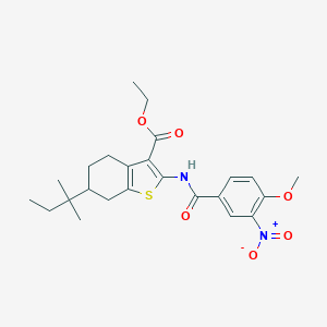 molecular formula C24H30N2O6S B445352 Ethyl 2-({3-nitro-4-methoxybenzoyl}amino)-6-tert-pentyl-4,5,6,7-tetrahydro-1-benzothiophene-3-carboxylate 